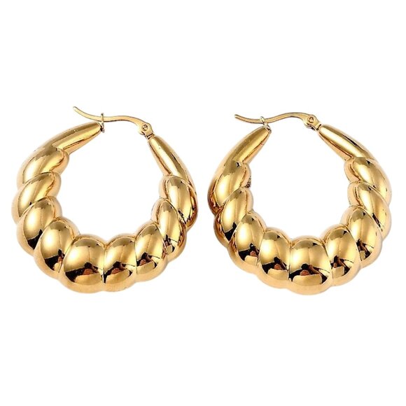 1 3/4 Inch 43mm Hoop Gold Tone Pierced Post Earrings - Picture 1 of 5